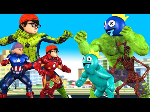 Team Hero Nick EVOLUTION Spider Man vs Rainbow Friends BlueHulk save City - Scary Teacher 3D Hero