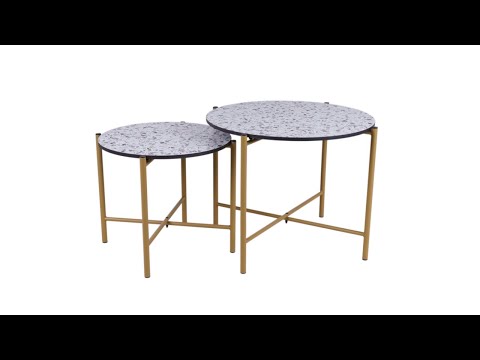 MaximaVida salontafel set Lucca 62 en 49 cm kruisframe champagne goud  - HPL terrazzo look