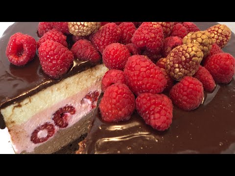 Decadent chocolate mousse cake with raspberries