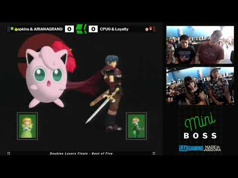 Mini Boss 5 SSBM Doubles Losers Finals - Napkins & Ariana Grande (Green) vs CPU0 & Loyalty (Red)