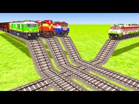 Impossible Four Elevated Overlapping Rail Tracks Vs Train Crossing - BeamNG.Drive