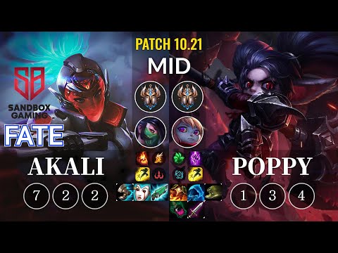 SB FATE Akali vs Poppy Mid - KR Patch 10.21