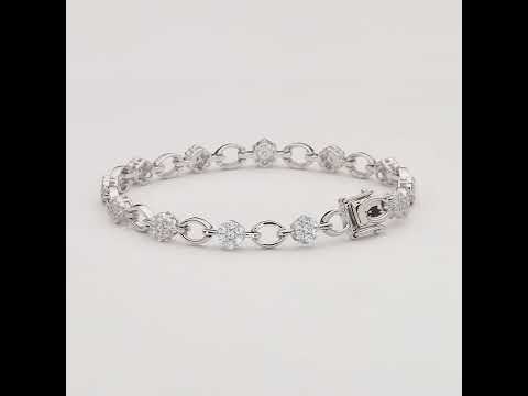 Silver Round Cluster Diamond Bracelet for Women ( CZ Stone Link Chain Bracelet )