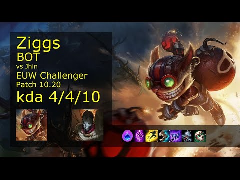 Ziggs Bot vs Jhin - EUW Challenger 4/4/10 Patch 10.20 Gameplay