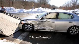 preview picture of video 'Braintree MA - Two Car Crash Sends At Least One to Hospital - Pearl & Ivory Sts - 2/25/15'