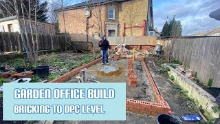 Building a block garden office - Laying Foundation Bricks - Bricking to DPC Level
