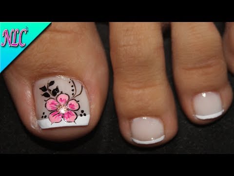 DISEÑO DE UÑAS PARA PIES FLOR Y FRANCÉS PRINCIPIANTES – FRENCH NAIL ART – FLOWER NAIL ART – NLC