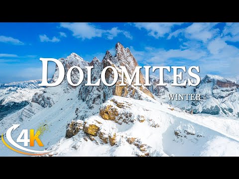 Winter Dolomites 4K ❄️ Stunning snowy landscapes - Scenic Relaxation Film with Calming Music