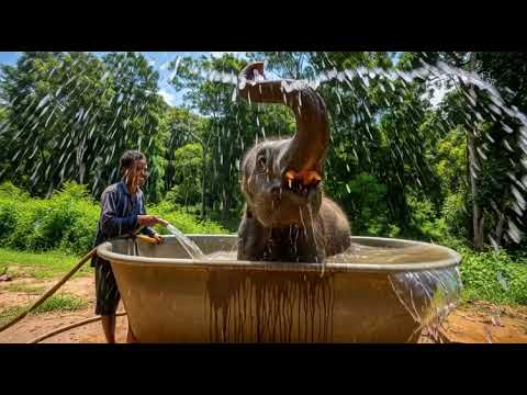 Baby Elephant Chaba First Time ln The BathTub -Mai Offcial 🐘💦