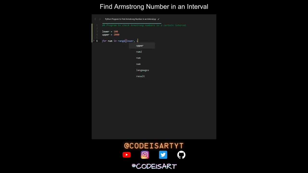Find Armstrong Number in an Interval in Python | Python Examples | Python Coding Tutorial |Interview