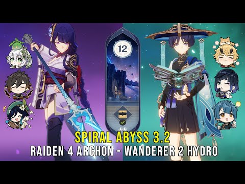 C0 Raiden 4 Archon and C0 Wanderer 2 Hydro - Genshin Impact Abyss 3.2 - Floor 12 9 Stars