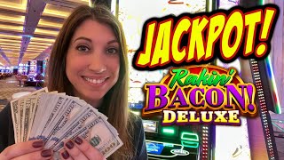 😮 My BIGGEST WIN EVER on Rakin Bacon Deluxe Slot Machine! 🎰 JACKPOT in Las Vegas! Video Video