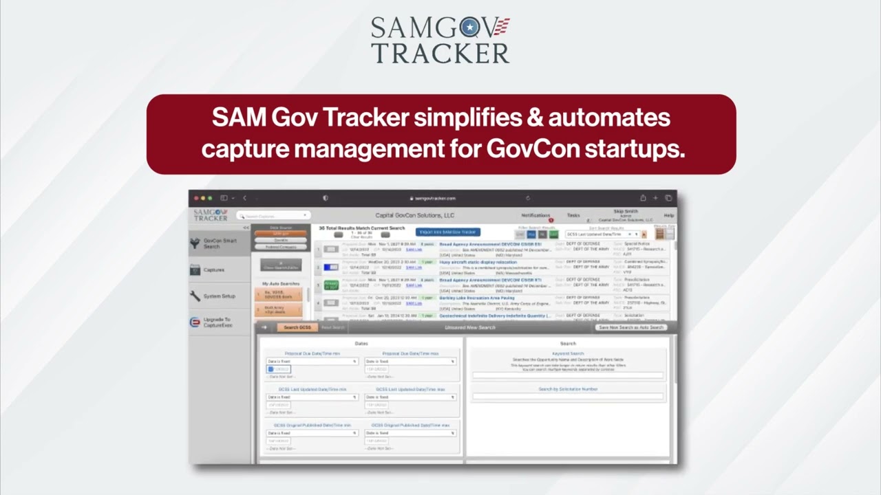SAM Gov Tracker simplifies & automates capture management for GovCon startups