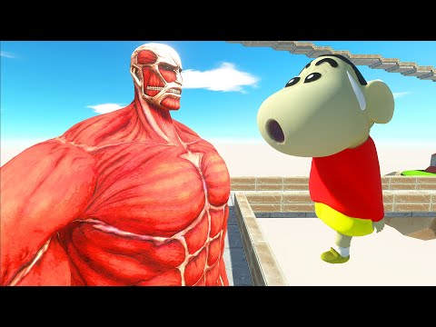 Shin-chan Death Fall vs Colossal Titan and Ghidorah - Animal Revolt Battle Simulator | ARBS