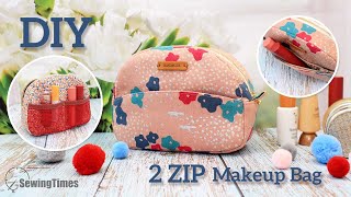 Download the video "DIY 2 Zip Makeup Bag | Cosmetic Pouch Sewing Pattern & Tutorial [sewingtimes]"