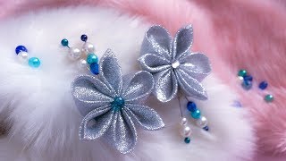 DIY: Kanzashi flower / Brooch with silver glitter ribbon