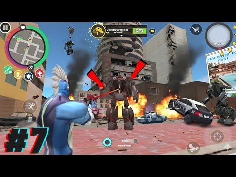 Rope Hero Laser Gun vs Police Car Robot 😱 | Vice Town Gameplay #7