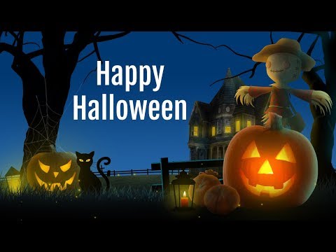 Halloween Greetings with bats, ghosts & jack-o-lantern.