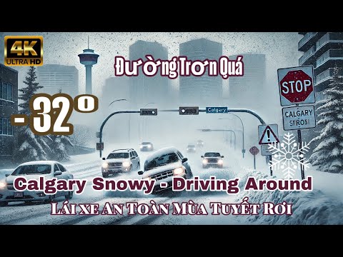 MOON 4K| Calgary Winter Driving Snowy Roads Canada top places| Cuộc sống Canada Lái xe trong tuyết