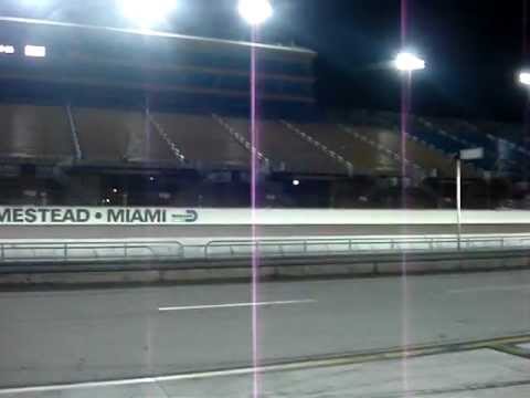 Johnny Heslin #99 Magnaflow (2nd car thru) flies down the frontstretch to make a 160+MPH pass