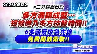 【量子戰情室】#陳武傑 0822 #三分鐘護台股 多方灘頭成型…短線進入多方控盤時間!!#多頭反攻急先鋒 免費開放索取!! (圖)