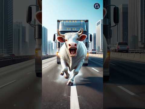 cow running on a very busy traffic highway #cow #cowvideos #highway #animals