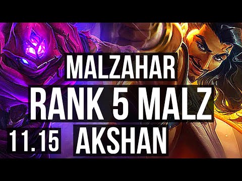 MALZAHAR vs AKSHAN (MID) (DEFEAT) | Rank 5 Malz, 71% winrate, 4/2/6 | KR Master | v11.15