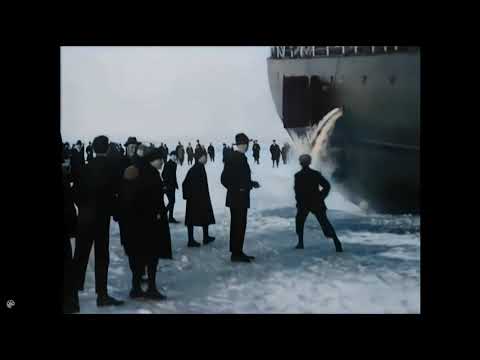 [4K, 60fps, colorized] 1907 Tarmo icebreaker arriving Helsinki