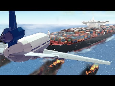Airplane Crashes Into Cargo Ship After Engine Exploded - Emergency Landings In Besiege plane crash