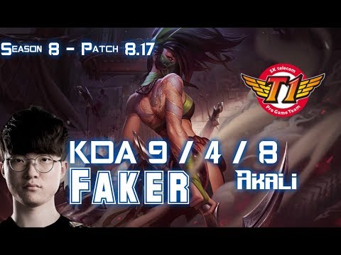 SKT T1 Faker AKALI vs GALIO Mid - Patch 8.17 KR Ranked