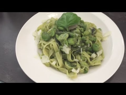 Tagliatelle al Kamut con Asparagi, Fave e Piselli