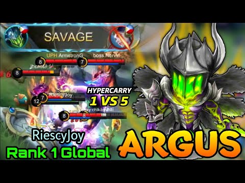 1 vs 5 SAVAGE!! HYPER CARRY Argus is Scary!! - Top 1 Global Argus by RiescyJoy - MLBB