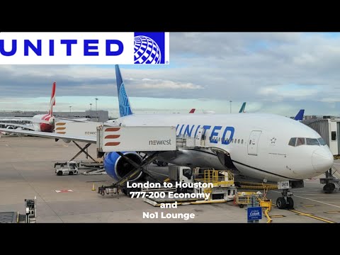United Airlines Economy Boeing 777-200 UA879 London to Houston in 2025.