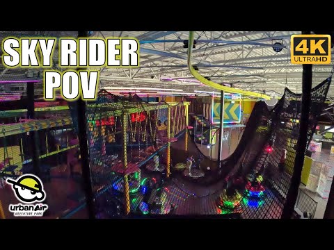 Sky Rider POV (4K 60FPS), Urban Air Adventure Park (Waterbury, CT) Zipline Coaster | Non-Copyright