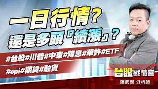一日行情?還是多頭『續漲』?#台股#川普#中東#降息#華許#ETF #cpi#期貨#融資｜小武哥投資事務所｜陳武傑 (圖)