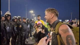 WTBA Senior Instructor Leigh Evans pleads with Egyptian forces to allow entry to Gaza.