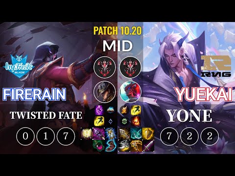 hyF FireRain Twisted Fate vs RNG yuekai Yone Mid - KR Patch 10.20