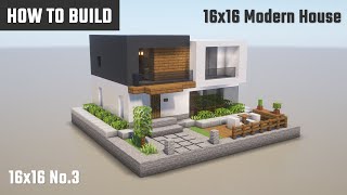 マイクラ建築：白黒のモダンな家の作り方。テラス付き。16x16 No.3【Minecraft】