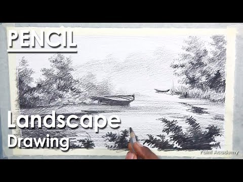 Mountains and Pine Tress Watercolor Pencil Landscape Drawing | steps to follow