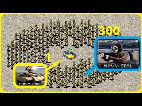 300 Seals Shooting at 1 Prism Tank - Red Alert 2 (fully upgraded)