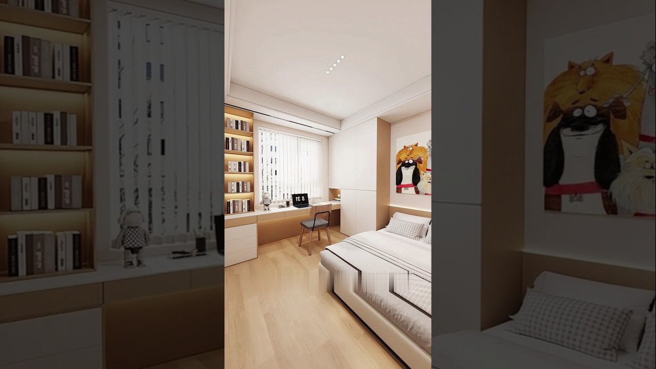 Elegant 2.8×2.8 m Bedroom: Bed by Door, Slim Wardrobe, Window Desk #shorts