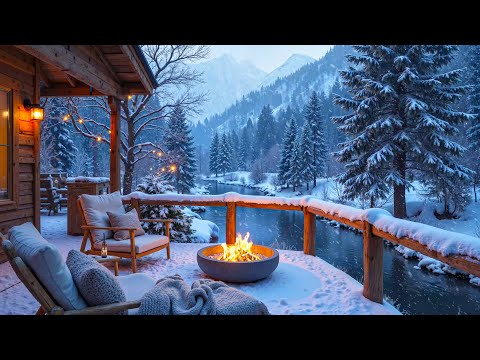 Cozy Winter Riverside Porch ❄️ Soft Piano & Crackling Fireplace Ambience for Study & Stress Relief
