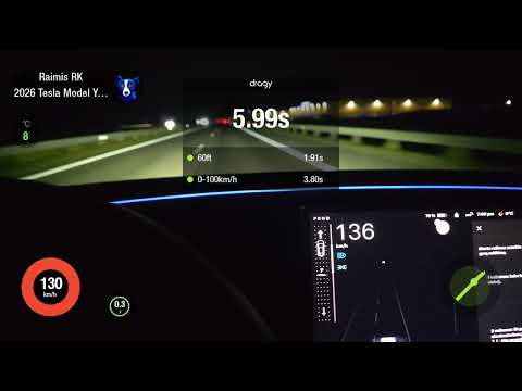 2025 Tesla model Y PERFORMANCE acceleration 0-100km/h on dragy
