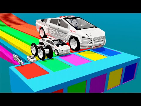 Small Cars on Big Car vs Slide Color with Portal Pool Cars vs Deep Water    BeamNG.Drive # 33