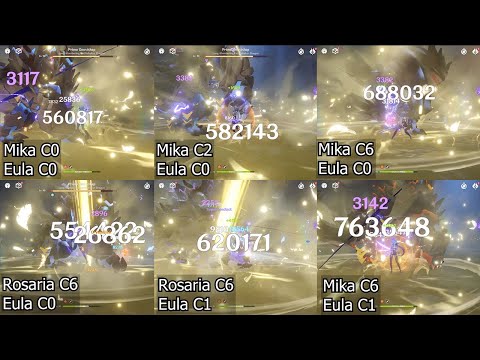 Guide Eula C0 & Eula C1 & Mika C0 Vs C2 Vs C6 Vs Rosaria C6 Weapons Comparison Genshin Impact
