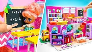 DIY Miniature Doll Dream School from Cardboard: School Supplies, Bus & Library!