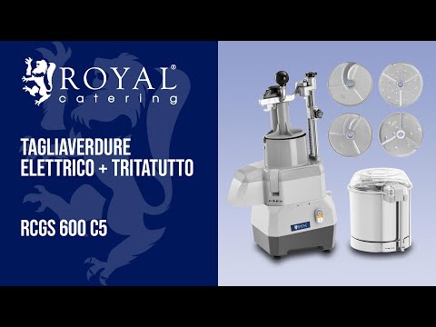 Video - Tagliaverdure elettrico + tritatutto - 5 l - 735 W - 4 dischi di taglio - Ø 174 mm - Royal Catering