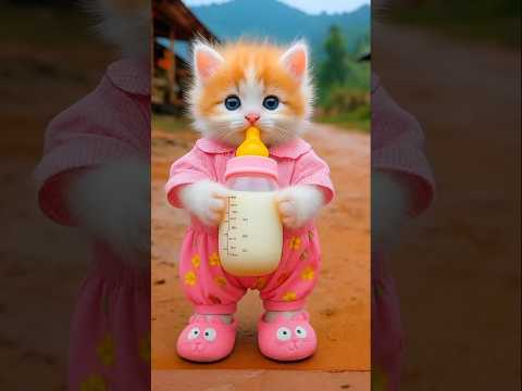 Pinky cute cat dance and drinking milk 🍼 #catdance #catvideos #catshorts #cartoon #cat