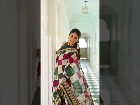 Green Elegant Chanderi Printed Saree with Temple Border & Matching Blouse