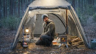 Download lagu Solo Camping in Rain with My Dog . Hot Tent Wood Stove ASMR mp3
